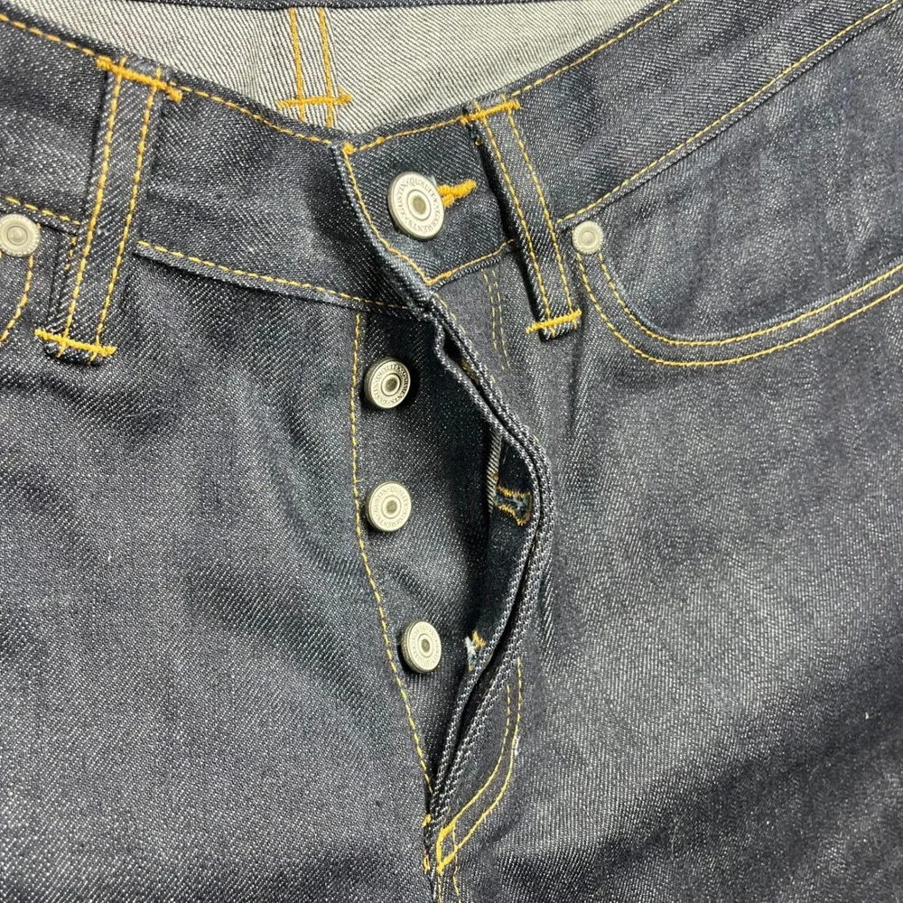Gustin Mens Raw Selvedge Denim Jeans Indigo Blue Button Fly Straight Leg Size 30